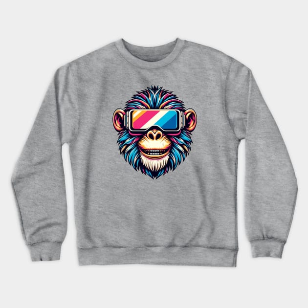 Monkey wearing VR eyeglasses Crewneck Sweatshirt by grappict